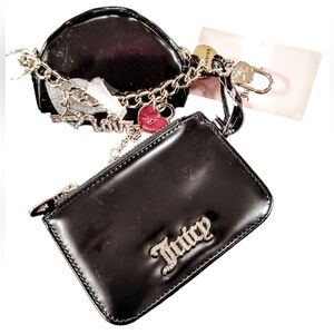 💎JuicyCouture*(2)*SET BLACK Coin Holder w/Gold Chain/Charms/Rhinestone WALLET❤️